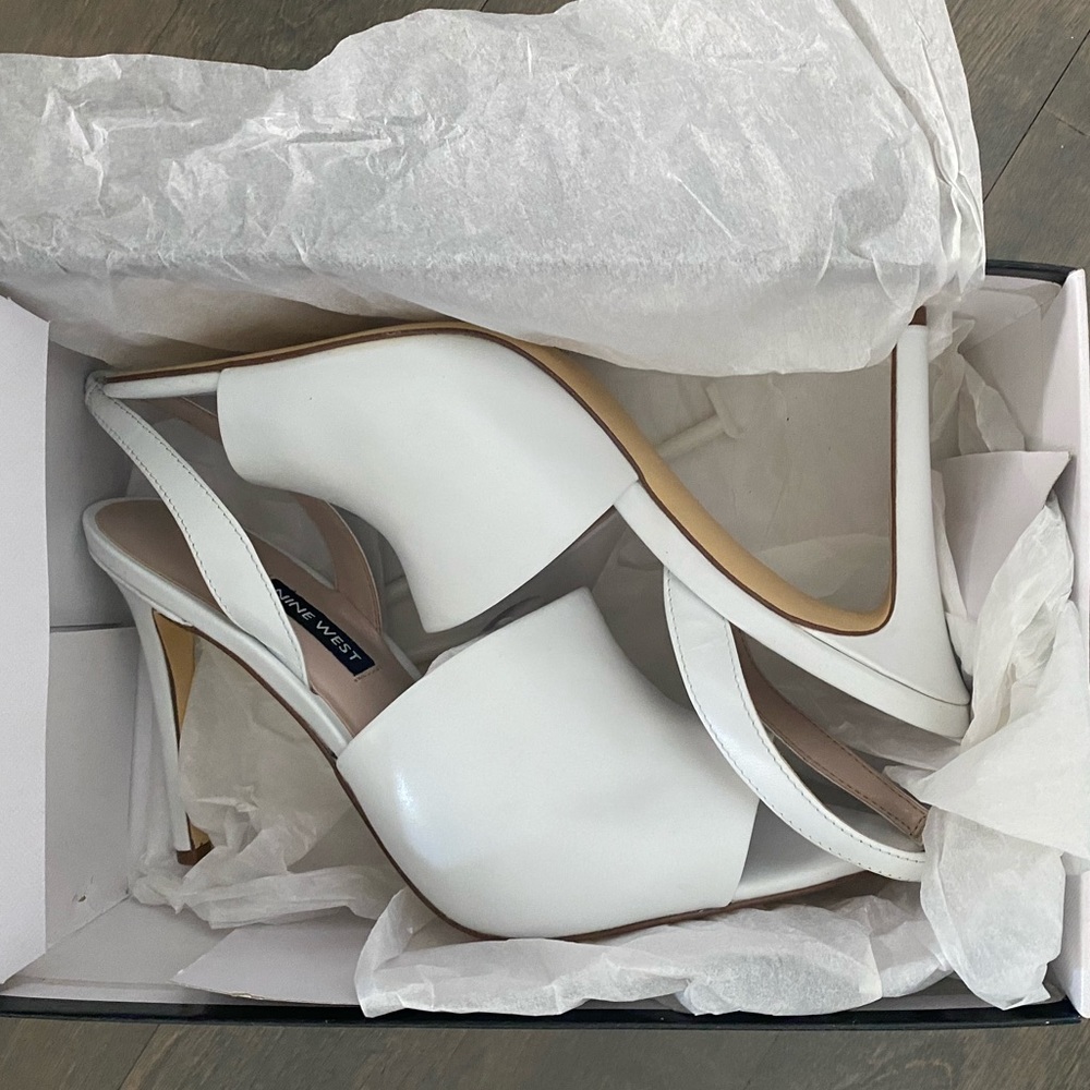 NWT Never Worn Nine West White Mule Heels Weddings